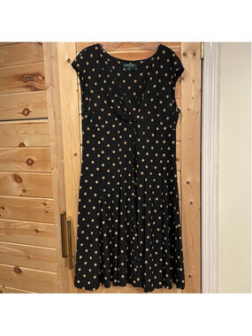 Lauren Ralph Lauren Black Midi Dress with Cream Dots